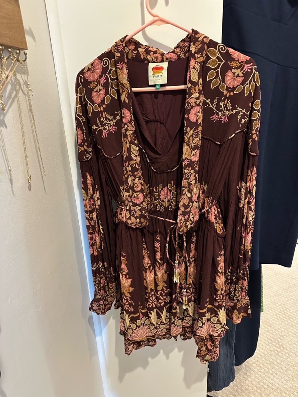 FARM Rio Plum Floral Mini Dress with Pink and Gold Accents - Picture 9 of 12